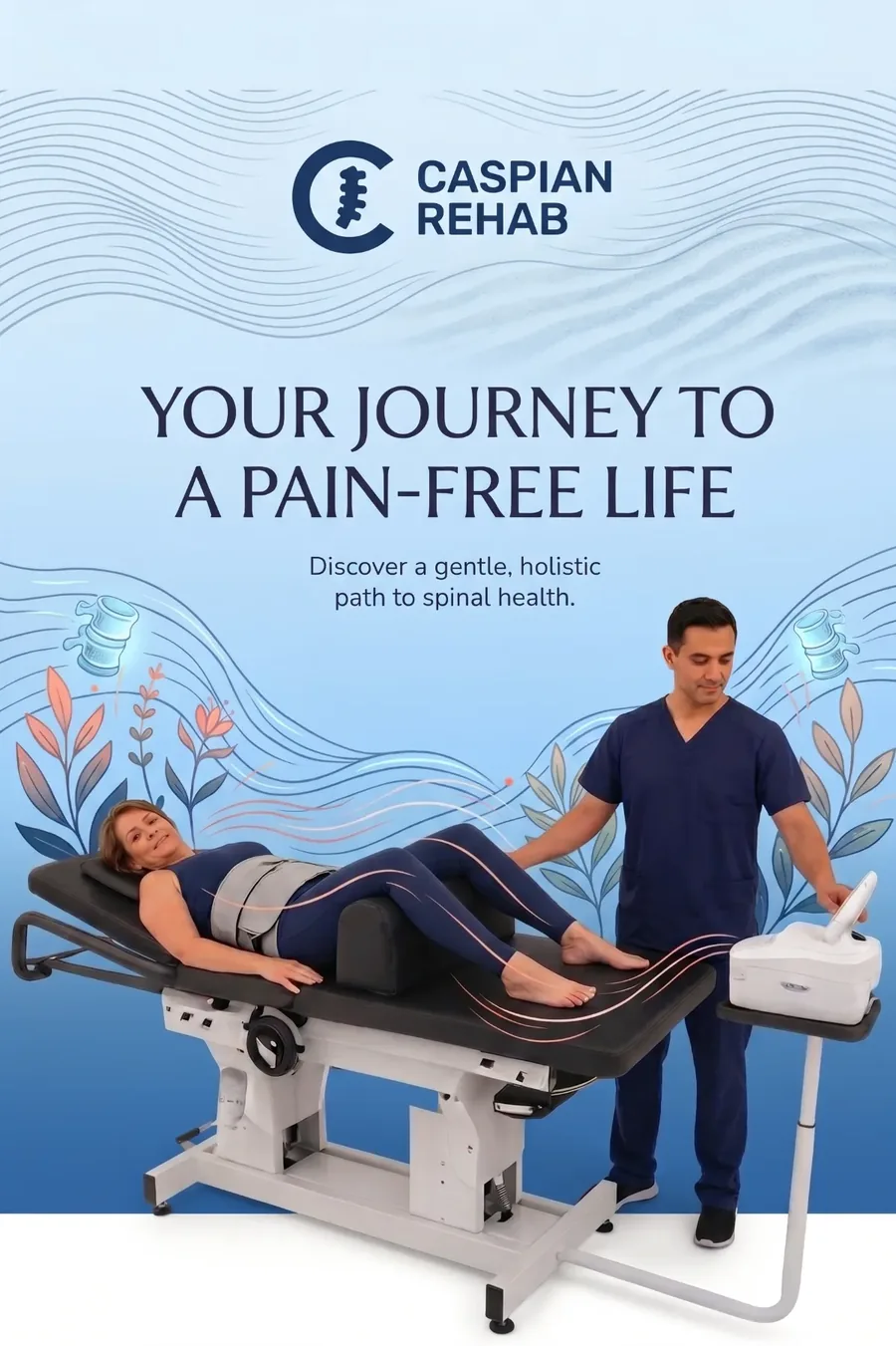 Chiropractor in Markham clinic room interior providing spinal decompression therapy at Caspian Rehab